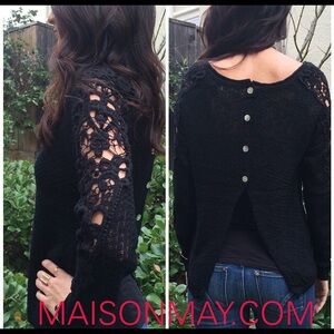 Cream sweater with crochet arm & button up back